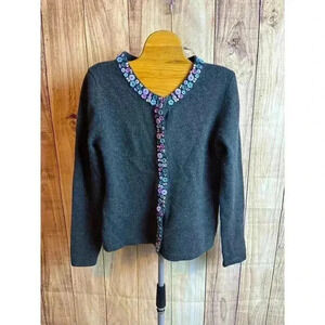 David Brooks Wool Blend Sweater Cardigan Flower Bow Buttons Size S